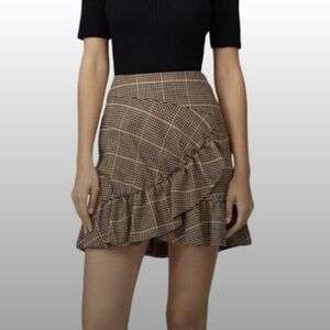 Joie Brown Plaid Ruffle Skirt